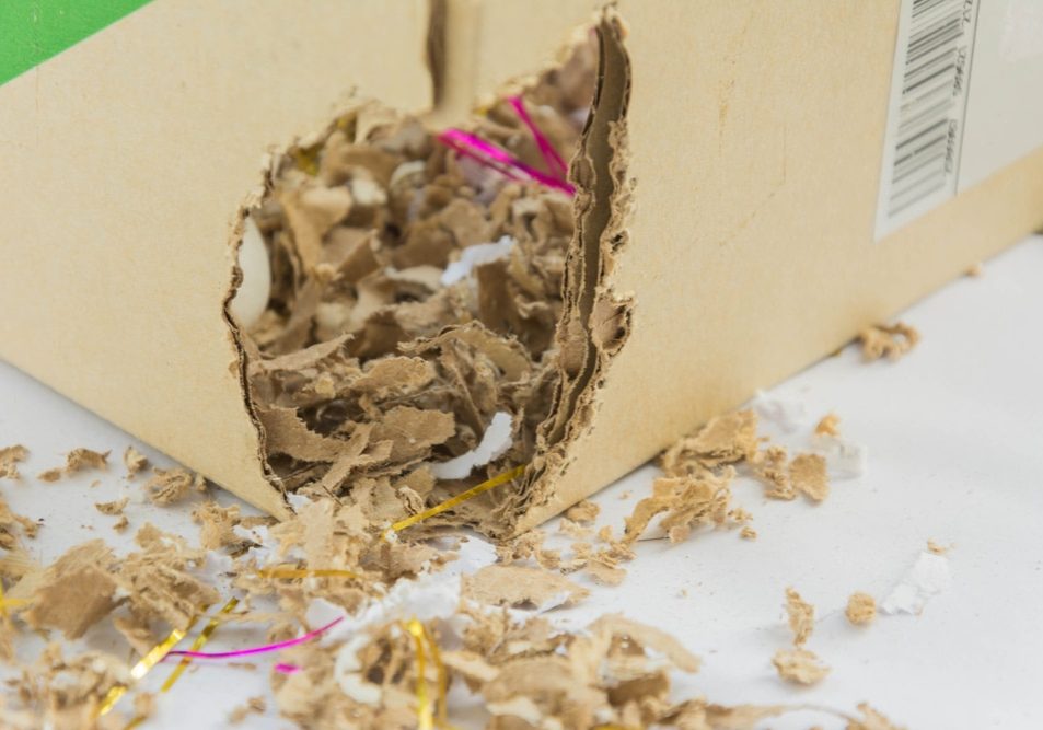 gnaw mark of mice on crate paper