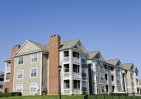Three story apartment building