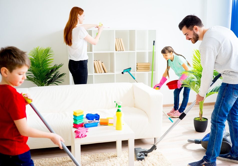 Family cleaning the house Family cleaning the house