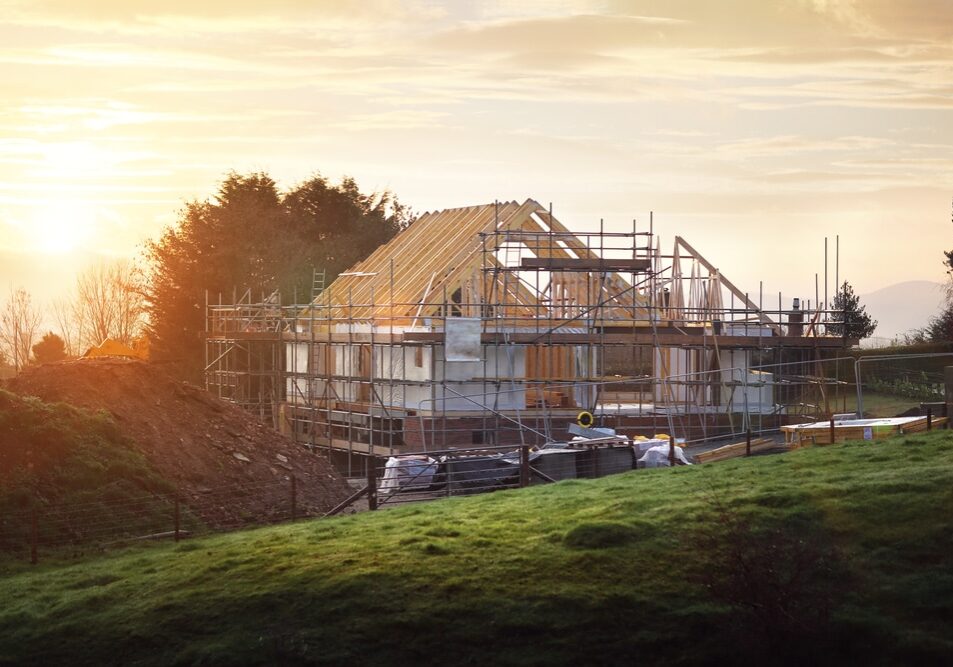 Home under construction on a building site