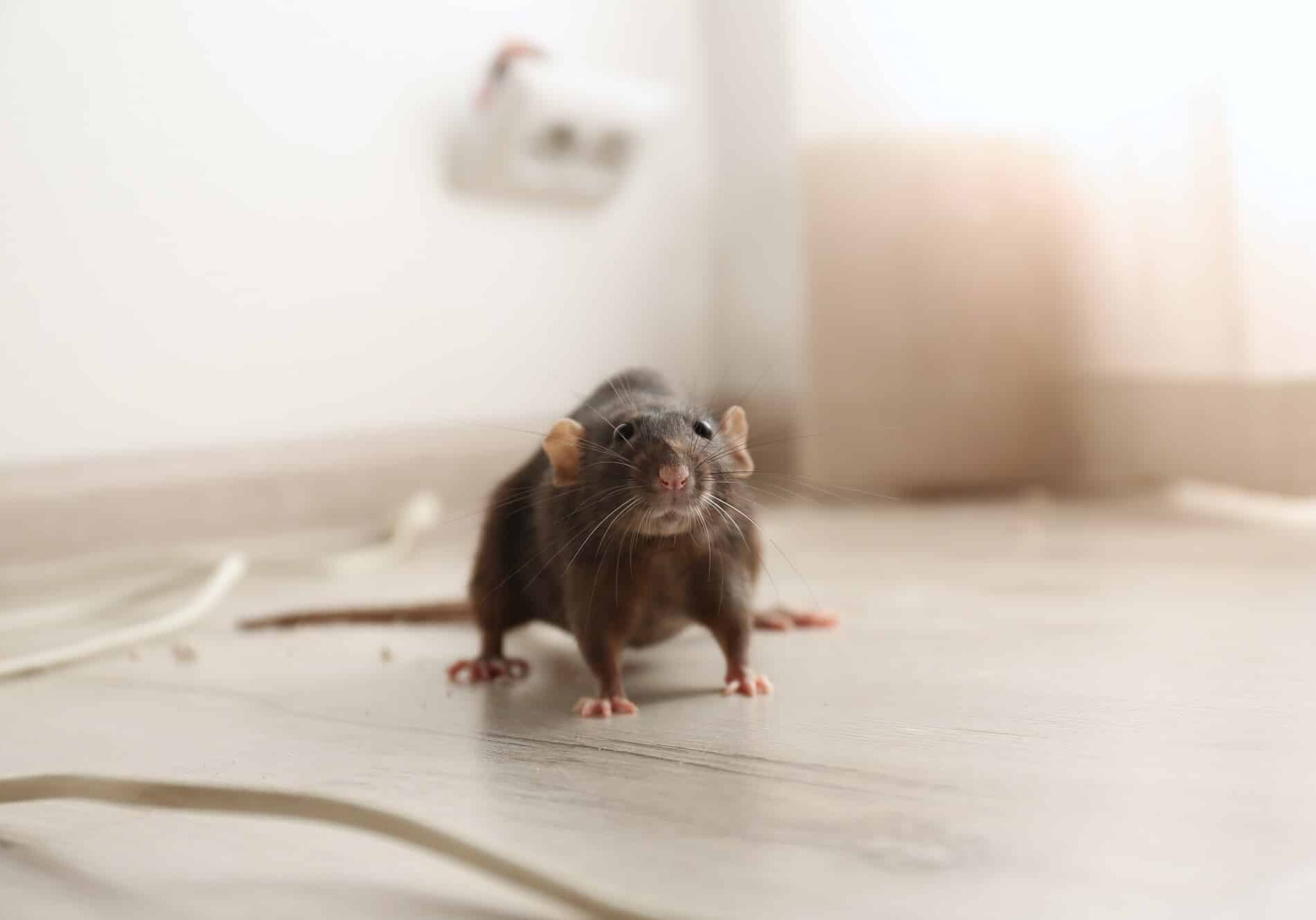 Brown rat on floor indoors